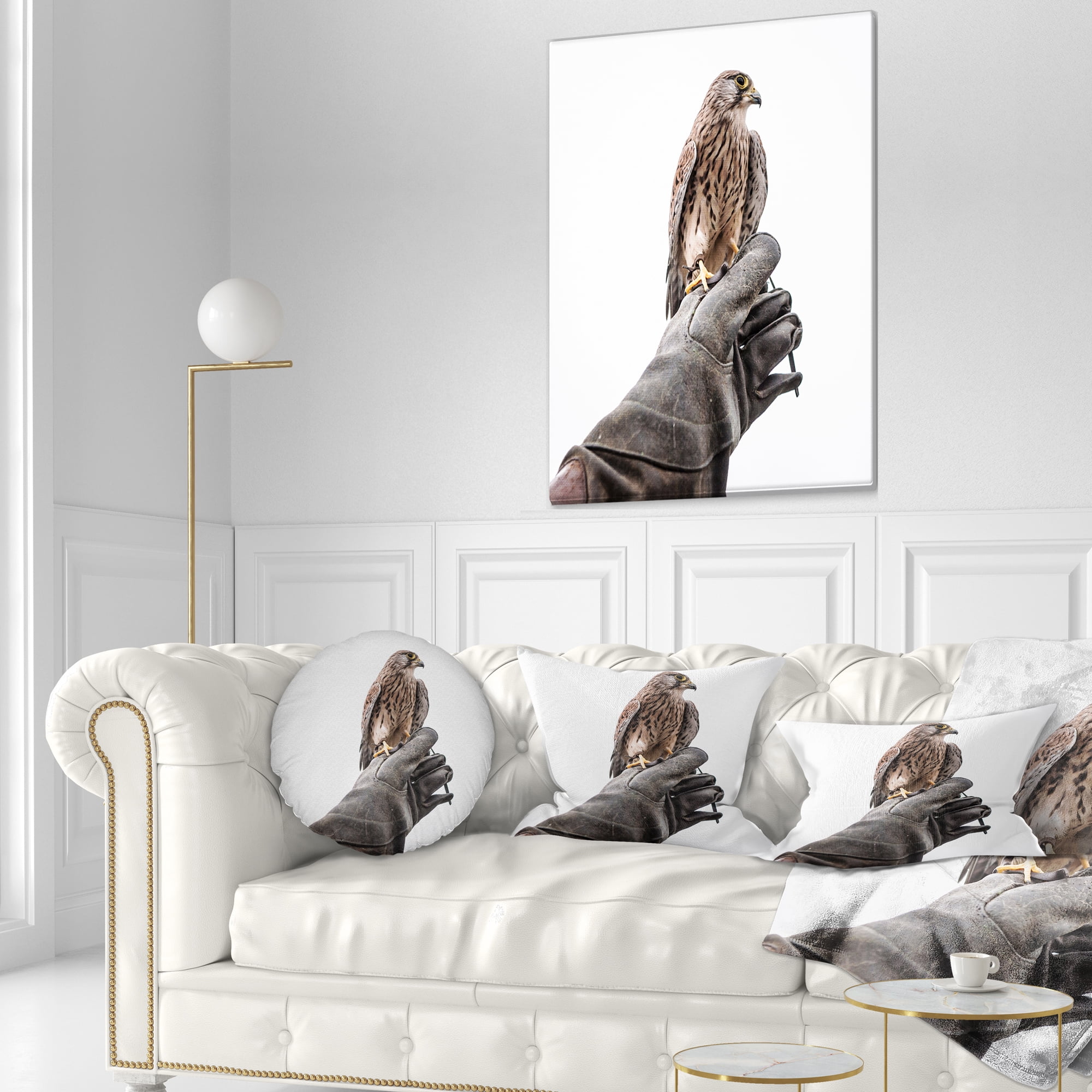 Designart Kestrel Sitting on Falconer Hand - Abstract Throw Pillow - 12x20