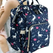 LEQUEEN Unicorn Mommy Baby Diaper Bag Backpack for Boy & Girl, Insulated Pocket Changing Nappy, Navy