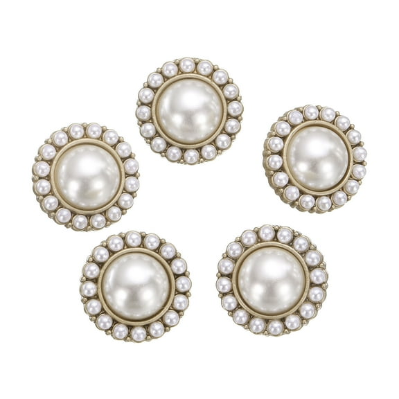 Uxcell 5pcs 24L Pearl Gold Metal Sewing Buttons 15mm 5/8" Round Women Coat Buttons with Plastic Shank Replacement DIY Button for Sewing Clothing Sweater Decoration Craft, #10