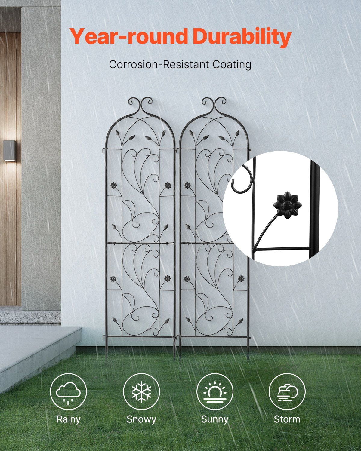 Rustproof Metal Garden Trellis 60x15 Inch 2 Pack for Climbing Roses Cucumbers Clematis Outdoor Plant Support