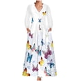 thumbnail image 1 of Moda mujer otoño estampado casual cuello pico cremallera manga larga vacaciones bolsillos vestido Fridja  yut5859, 1 of 5