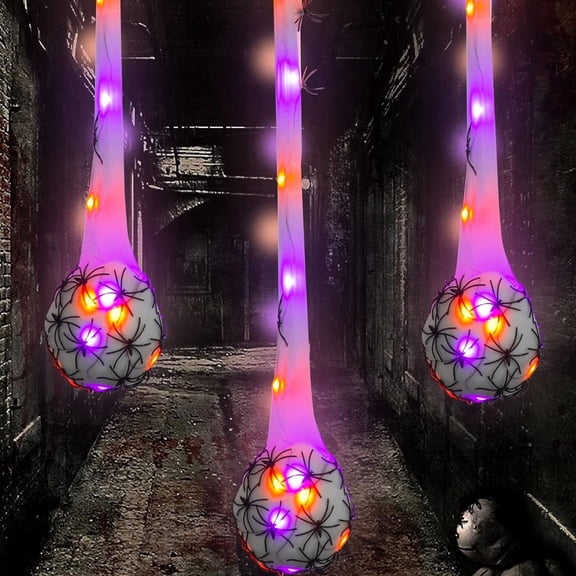 Dazzle Bright 3.2FT Halloween Decoration Hanging Light Up Spider Egg Sacs 3 Packs, Gift for Halloween Party Favors Games, Sacks Props for Halloween, Birthday Indoor Outdoor Decor, Purple & Orange