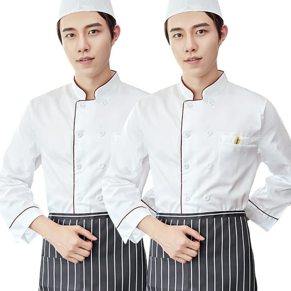 2-Pack Unisex Chef Jacket Color Piping Chef Coat Restaurant Kitchen Working Chef Uniform Long Sleeve