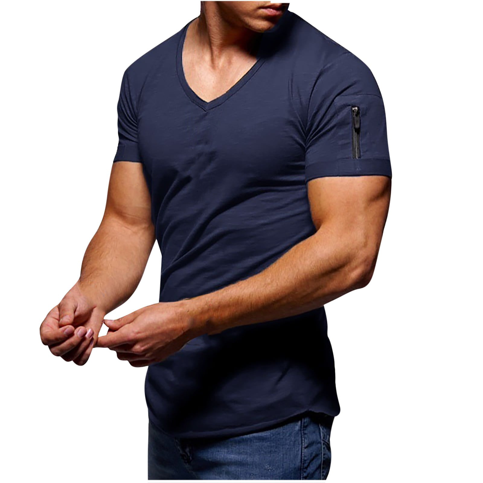 Fashionhe Mens Pure Color Splice Tops Button Slim Casual Tees Lapel Short Sleeve Shirt 