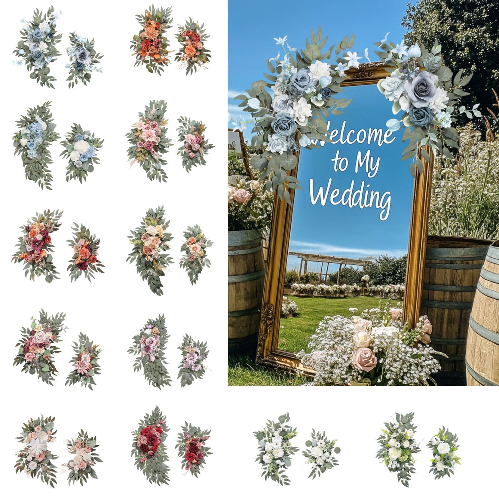 Artificial Flowers Wedding Arch Decoration Set of 2 Fake Silk Greenery Welcome Sign Floral Arrangement for Ceremony Table Photography Props Centerpiece by PALIFEUR