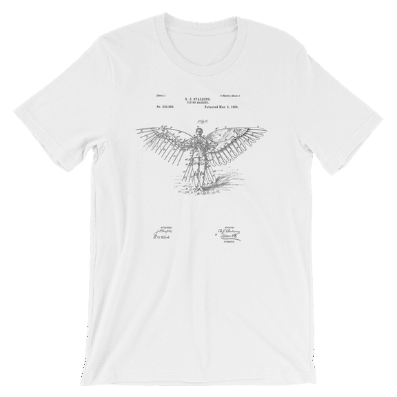 Mighty Circus Flying Machine Wing Patent T-Shirt - White, Medium