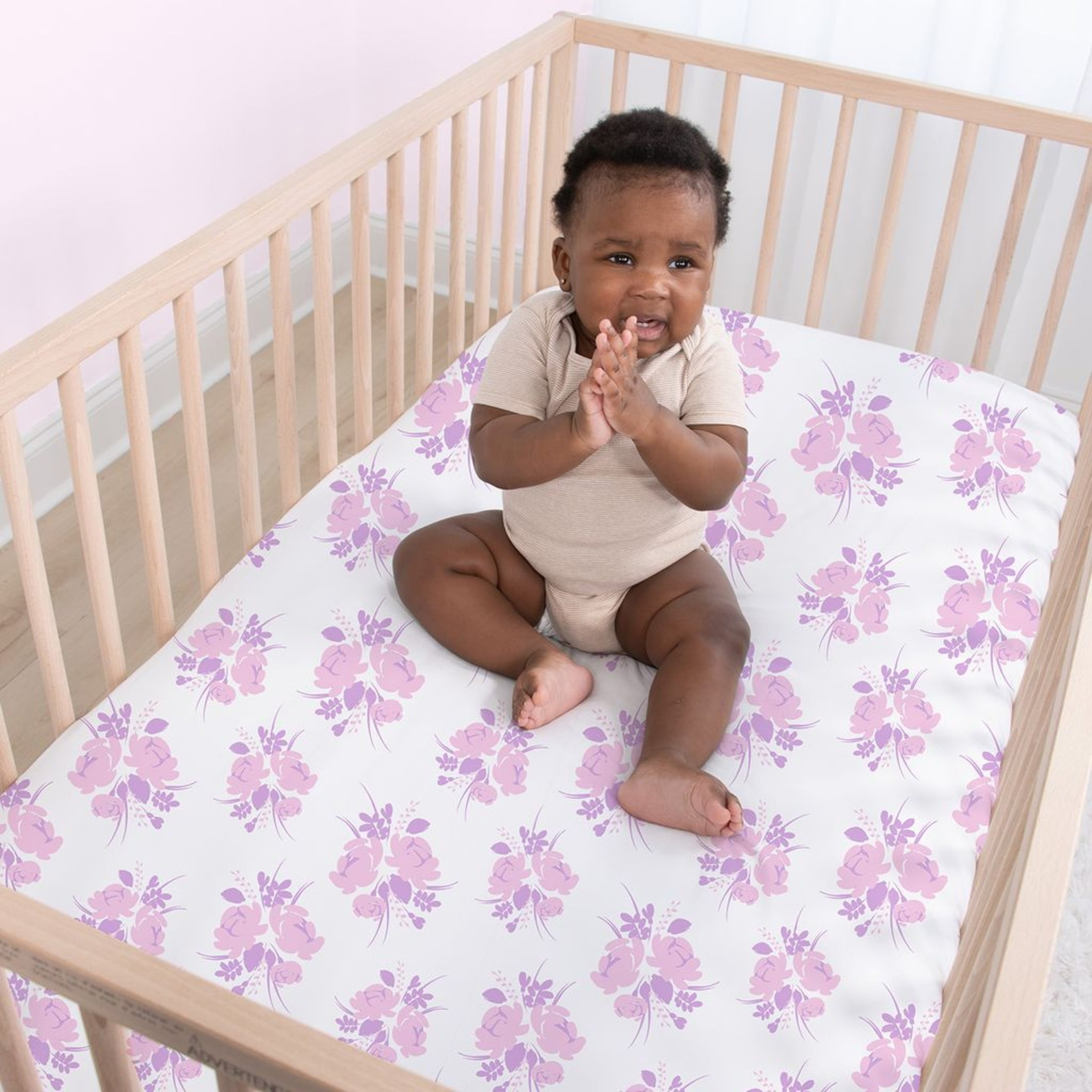 The Peanutshell Fitted Crib Sheets for Baby Girls, 4 Pack Set, Purple Floral