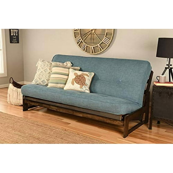 Futon Cover Only Linen Textile Fabric Collection Fits 6-8 inch Futons Mattress Full Size (Aqua)