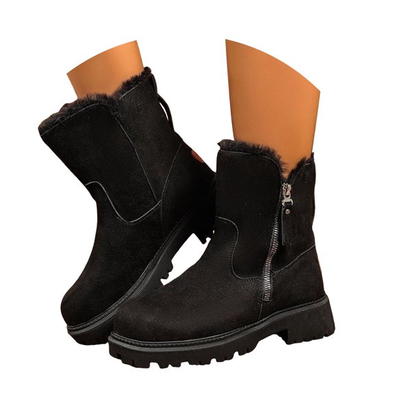 Mepaouo Women's Winter Ankle Boots Fleece Lined Snow Booties Side Zipper Combat Riding Boot for Ladies