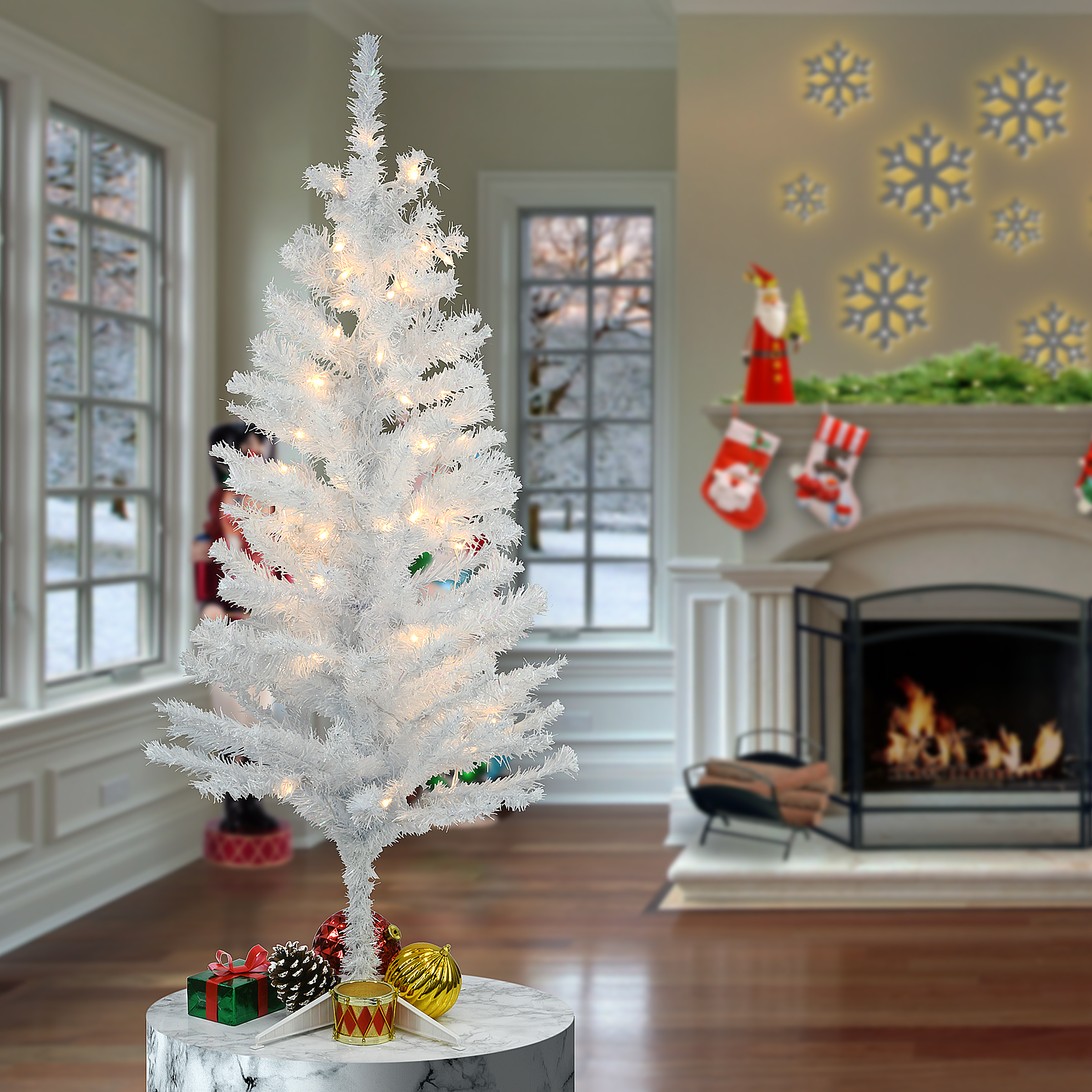 National Tree Company Pre-Lit Artificial Christmas Tree, White Tinsel, White Lights, Includes Stand, 4 feet - image 2 of 6
