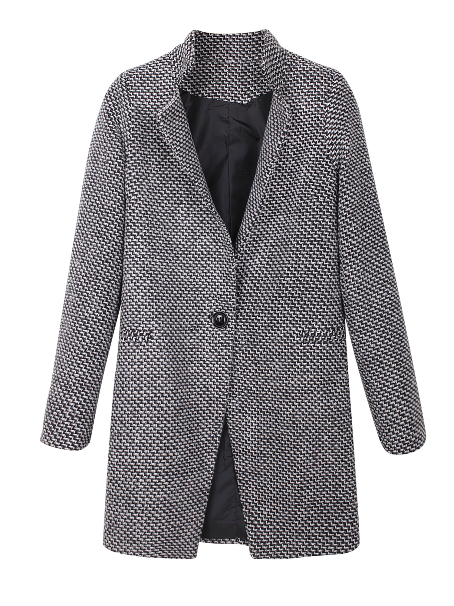 Plus Size Warm Winter Coats for Women,Women Fashion Print Long Sleeve Turn-Down Collar Houndstooth Coat Windbreaker 