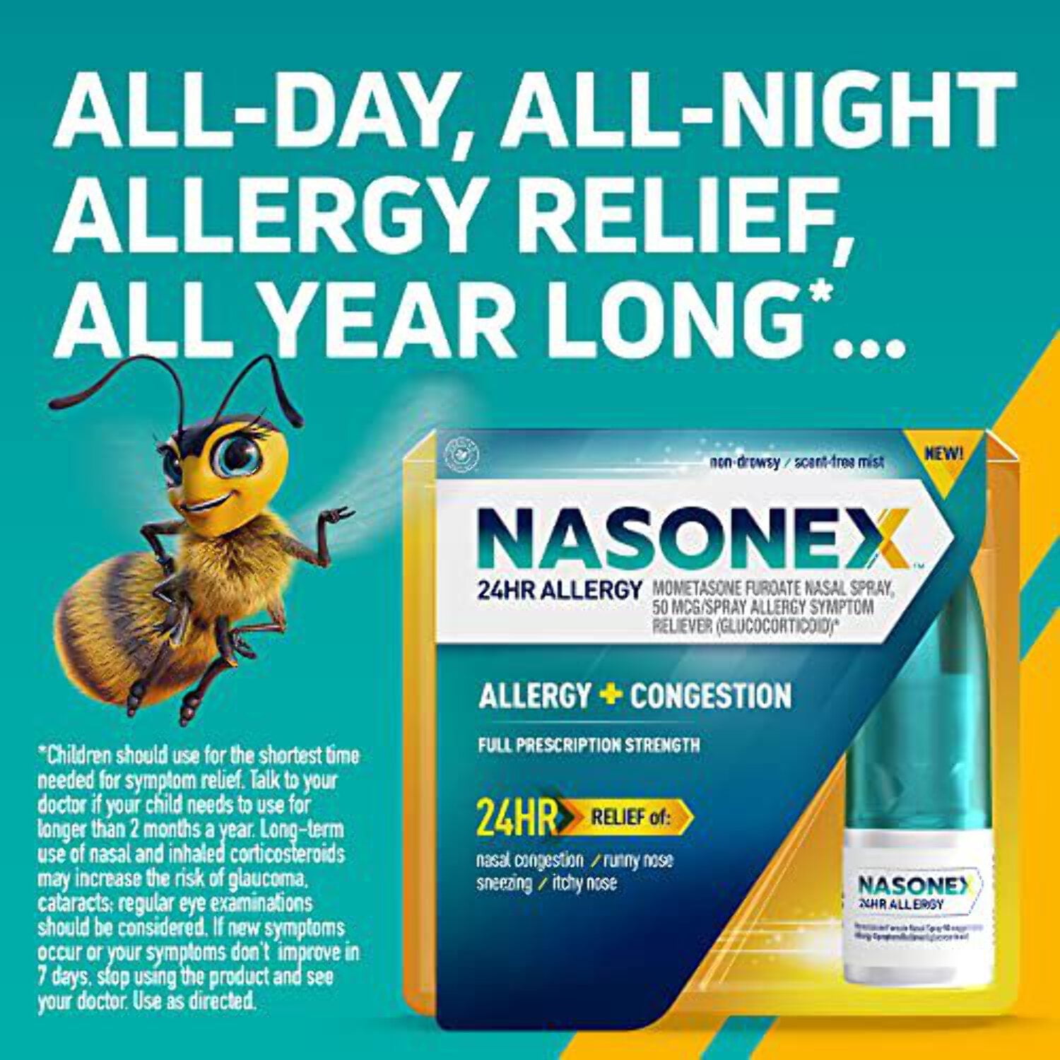 Nasonex 24HR Allergy Nasal Spray, 24 Hour Non Drowsy Allergy Medicine Twin Pack 2 x 120 spray *EN