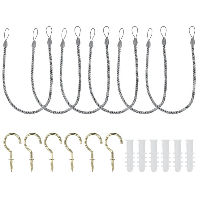 Unique Bargains Attaches de Rideaux, Lot de 6 Attaches de Rideaux Tressées avec Crochets à Vis et Boulons, Gris Argenté