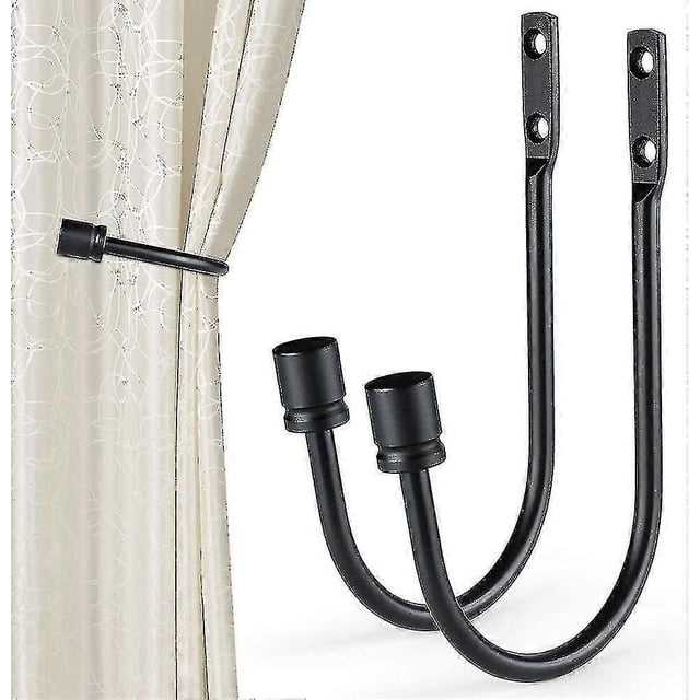 2 Pieces Curtain Holdback, Metal U Shape Hook Wall Mounted Tieback Hook Drapery Accessories Decorative Curtain Drapery Holdback (black) SXQ