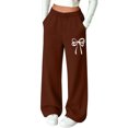 thumbnail image 2 of Cethrio Girls Sweatpants, Elastic Waist Open Bottom Fleece-lined Printed Straight-leg Pants Coffee Size 9-10 T, 2 of 6