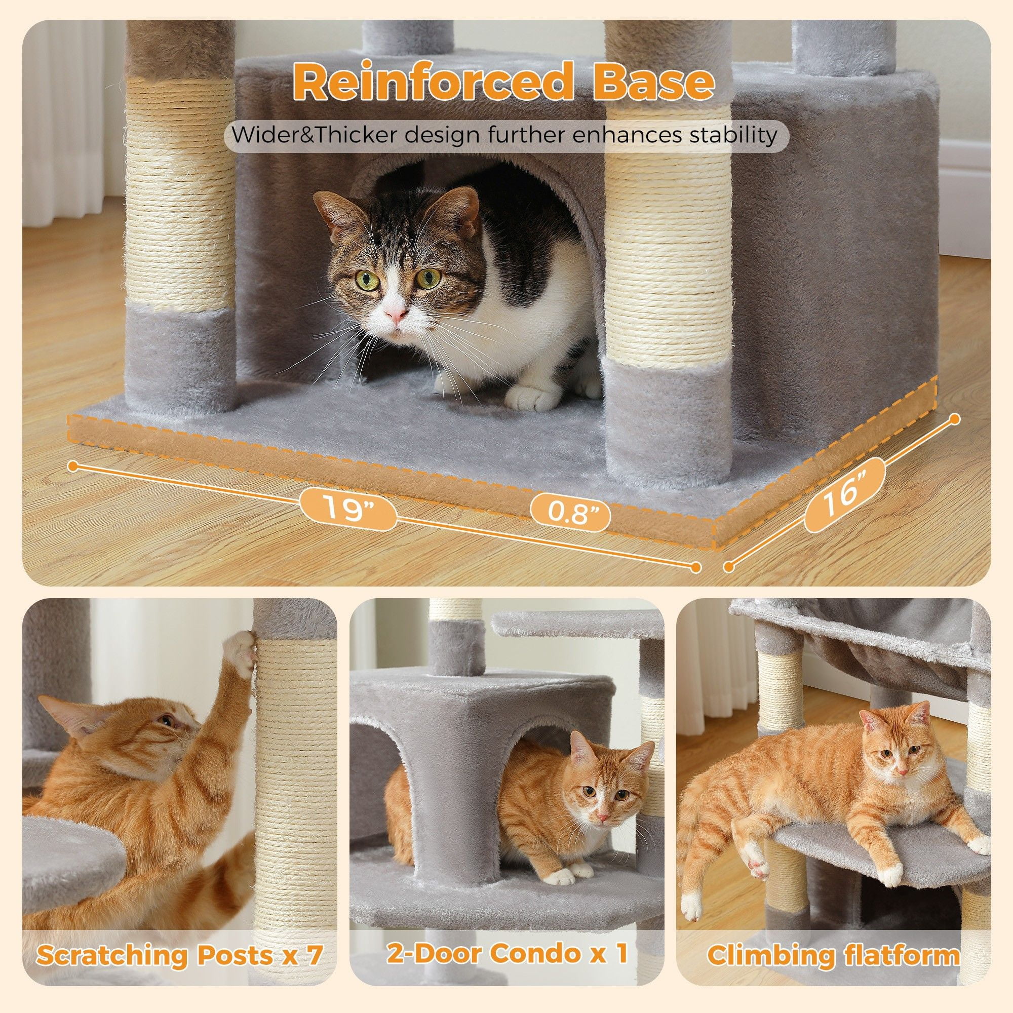 Kadyn 64" Modern Cat Tree Tower for Indoor Cats, Cat Condo with Sisal Scratching Post, Hammock and Top Perch, Gray