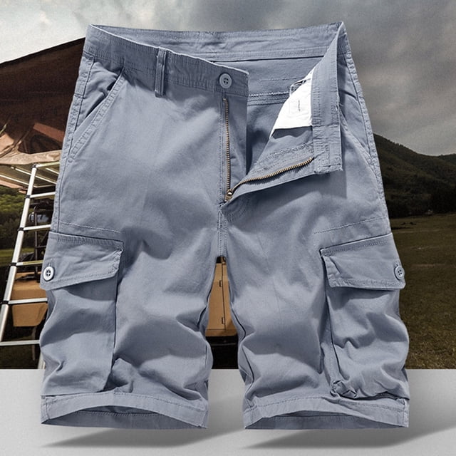 HOZADOIE Mens Athletic Shorts Cargo Fashionable Solid Color Button Zipper Waistband Comfortable 5 Inseam Loose Fit Casual Shorts with Multiple Pockets