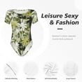 thumbnail image 4 of KLL Women 's Crew Neck Bodysuit Jumpsuits Hawaii Palms Print Short onesies Stretch T Shirts, 4 of 7