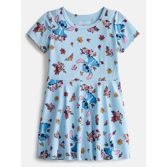 Stitch Girls Print Skater Dress with Short Sleeves, Sizes 4-12