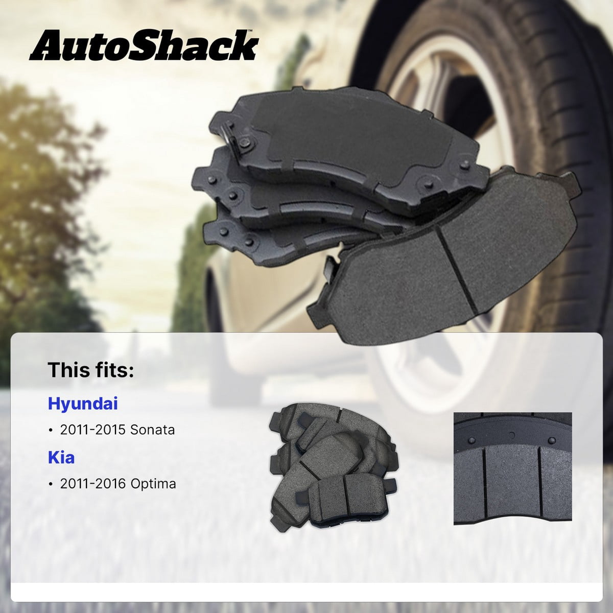 AutoShack Front & Rear Ceramic Brake Pad Set for Hyundai & Kia, Sonata 2011-2015 Optima 2011-2016, FWD L4 2.0L 2.4L