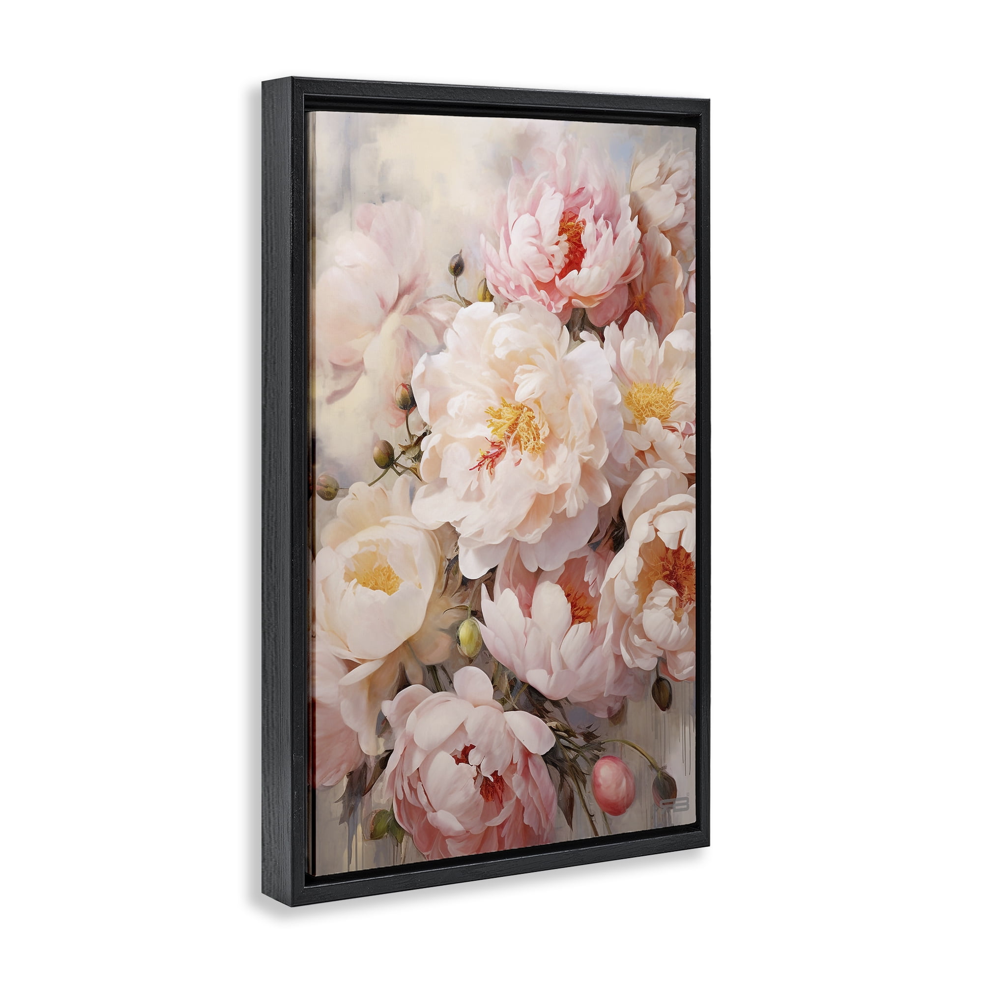 Stupell Industries Pink Peonies Collage Botanical & Floral Painting Black Floater Framed Art Print Wall Art, 17 x 25