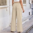 thumbnail image 7 of Dwellite Women's Wide Leg Cotton Linen Pants High Waist Straight Leg Dress Pants 2026 Casual Business Trousers with Pockets Khaki L, 7 of 7
