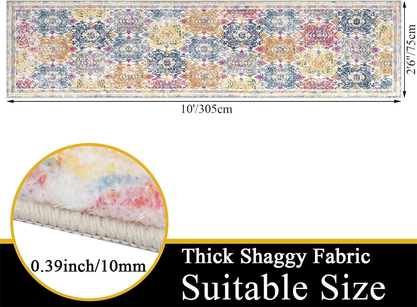 Boho Runner Rug, Non Slip Washable Shaggy Soft Carpet Area Rug for Hallways Entryway Bedroom