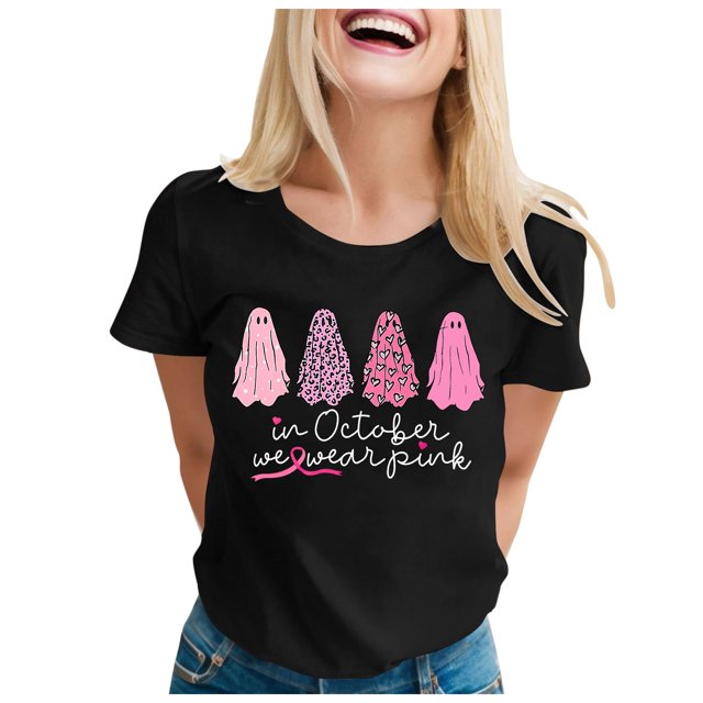 YDLCAFD T shirt In October We Wear Shirt For Women Cancer T Shirt Short Sleeve Ribbon Tee Tops