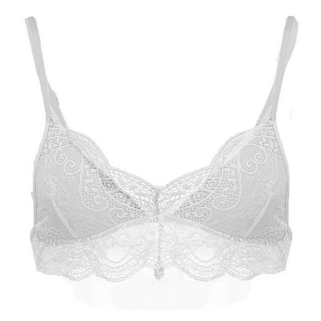 

DNDKILG Eyelash Cami Strap Bra for Women Lace V Neck V Neck Bralettes White 2XL