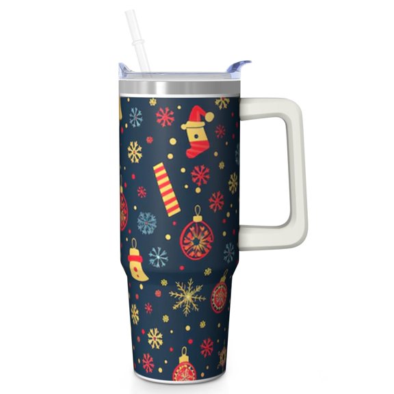 30oz Reindeer Tumbler with Lid and Straw Leak Proof Stainless Steel Cup Holiday Coffee Water Bottle Gifts