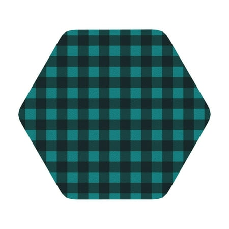 

Adobk Teal On Black Plaid Print Leather Coasters for Drinks(6 Pack) Durable Drink Coasters Set Luxurious Home Décor and Housewarming Gift Hexagon