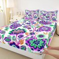 thumbnail image 4 of Homewish Vintage Bohemian Print Queen Sheets,Purple Floral Blossom Queen Sheet Sets,4pcs,1 Flat Sheet, 1 Fitted Sheet and 2 Pillowcases, 4 of 6
