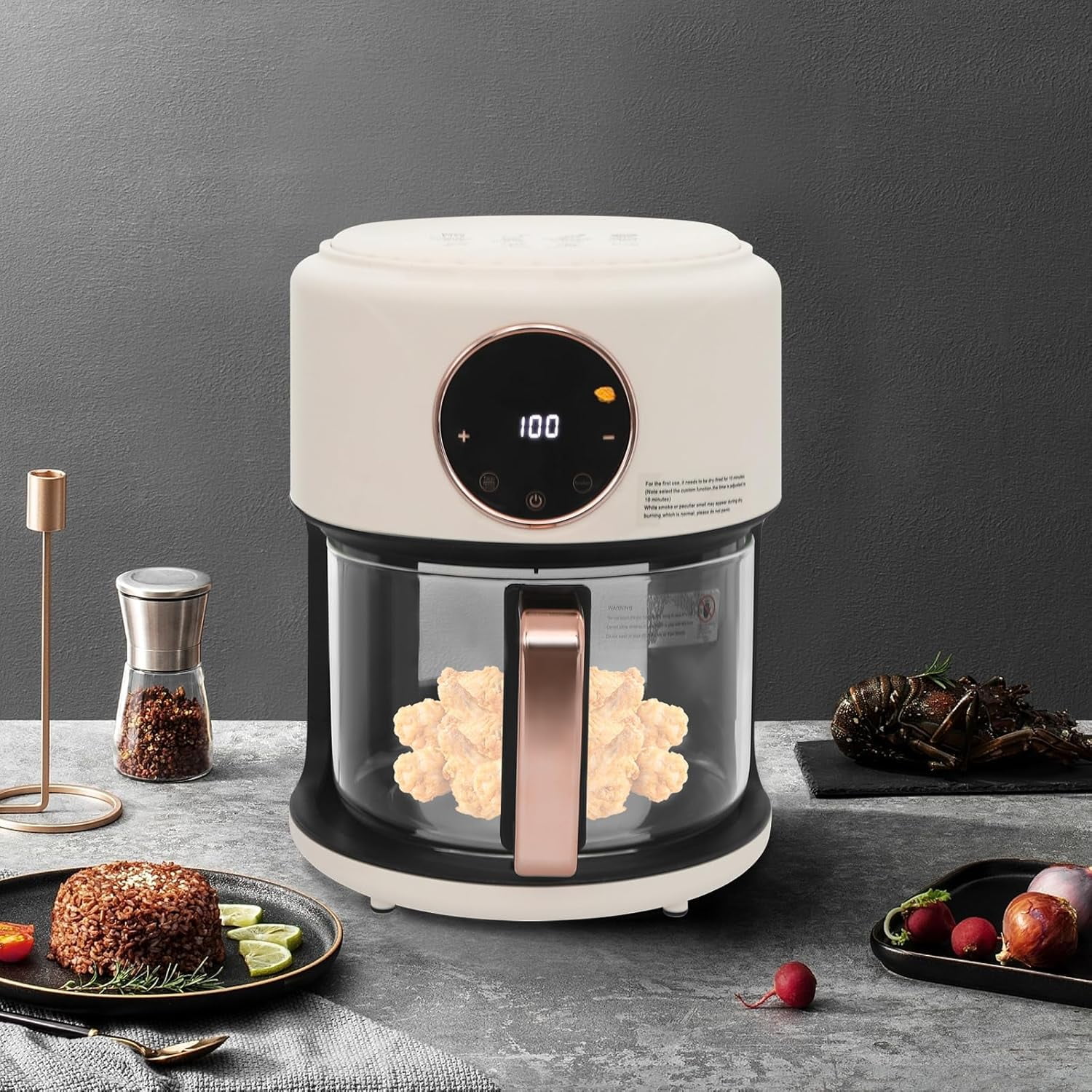 Miumaeov Mini Air Fryer 3.81Qt Glass Air Fryer 360° Viewable Touch Screen with Digital Display Adjustable Temperature Nonstick Airy Fryers