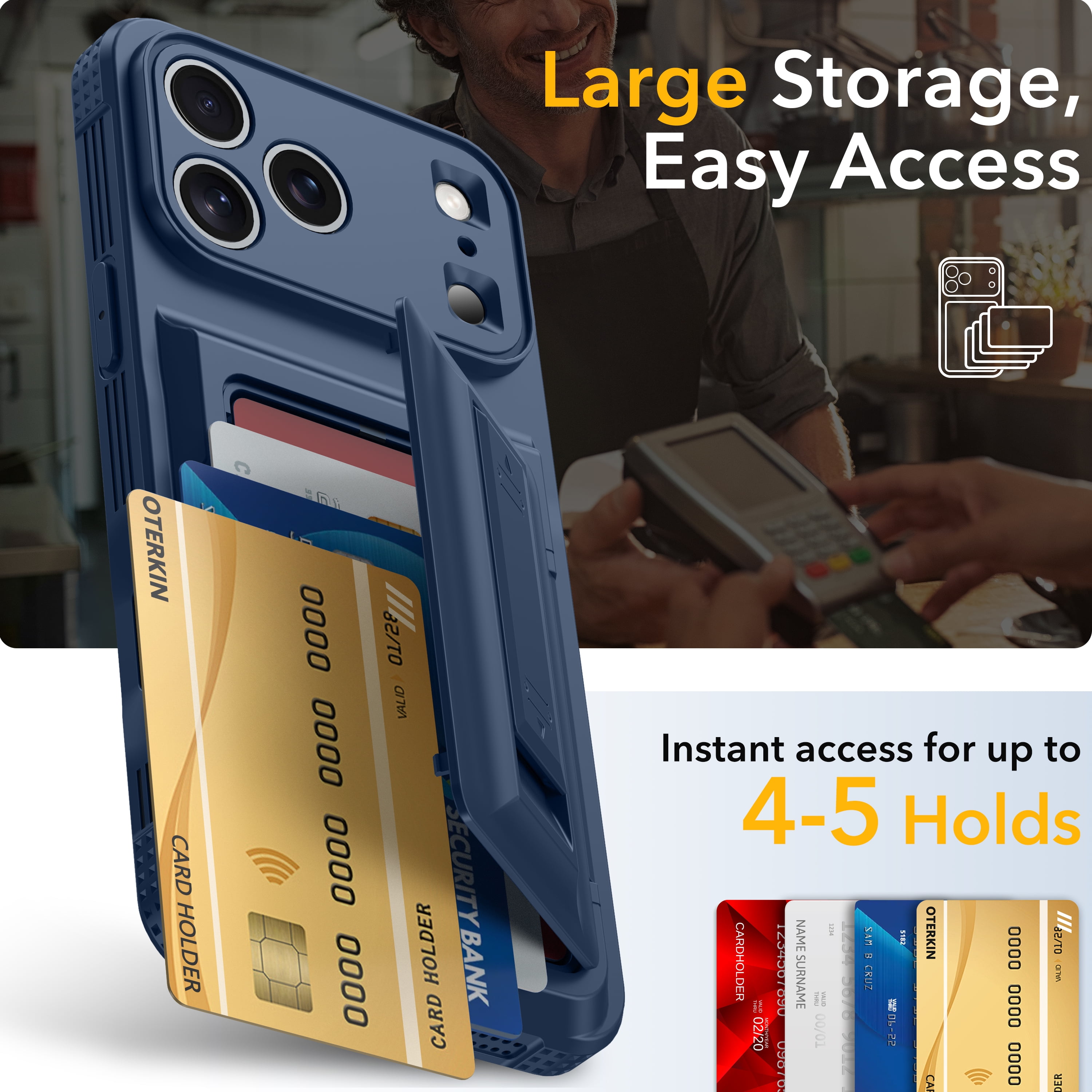 Oneagle Stand & Wallet Case (Store 4-5 Cards) for iPhone 17 Pro Case with Card Holder,Dark Blue