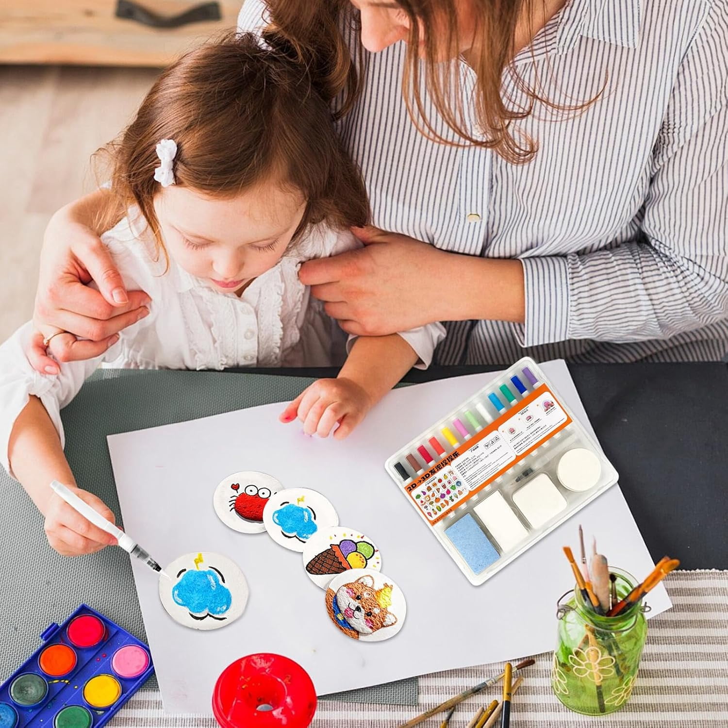 Foam Texture Painting Kit for Kids & Adults - DIY 3D Puffy Paint Set with Sensory Art Markers, Creative Craft Supplies for Easter, Home Decor, Garden Party & Classroom Activities(DSF)