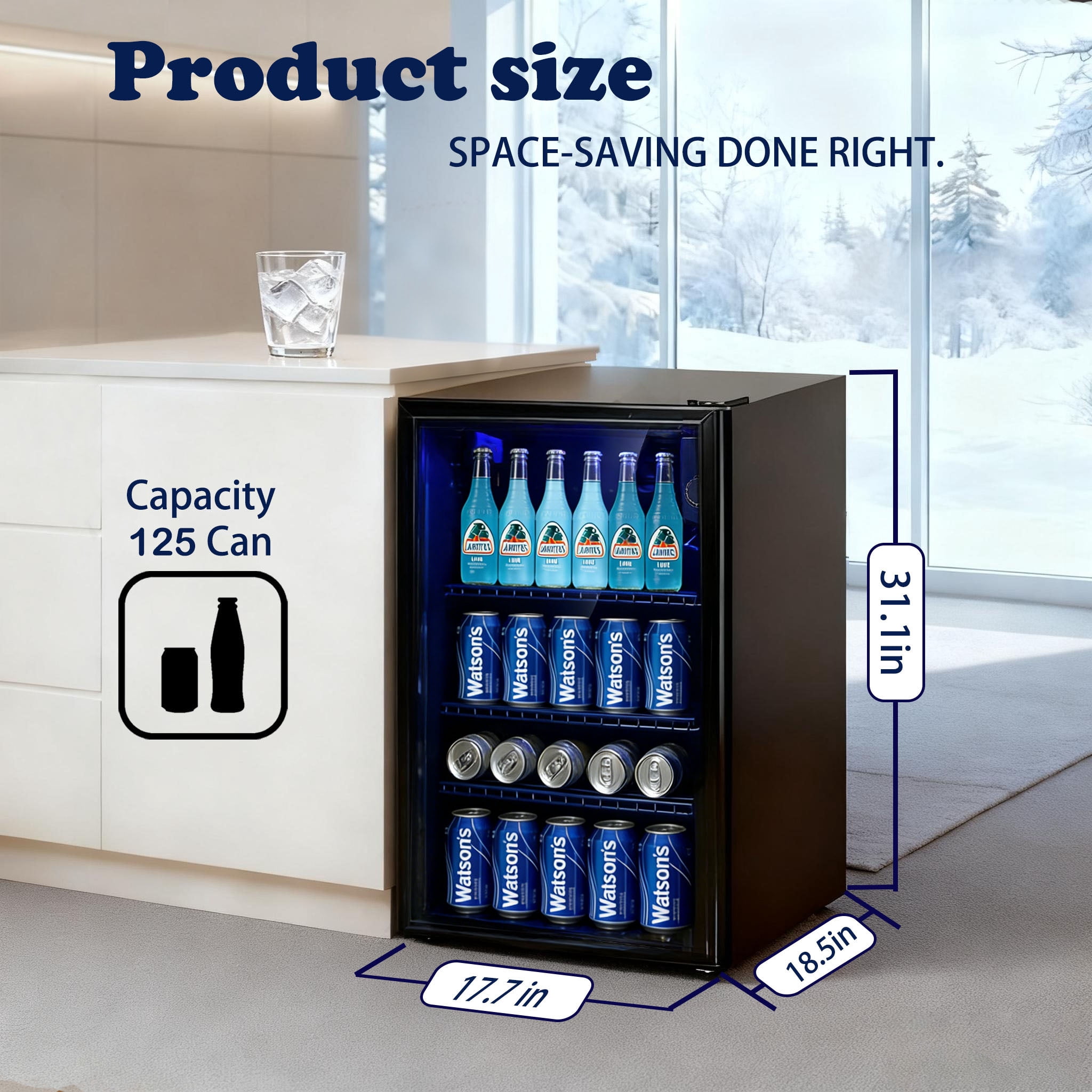 JIEJIA 125 Can Mini Fridge and 3.6 Cu.ft Beverage Cooler Refrigerator with Glass Door for Home, Office