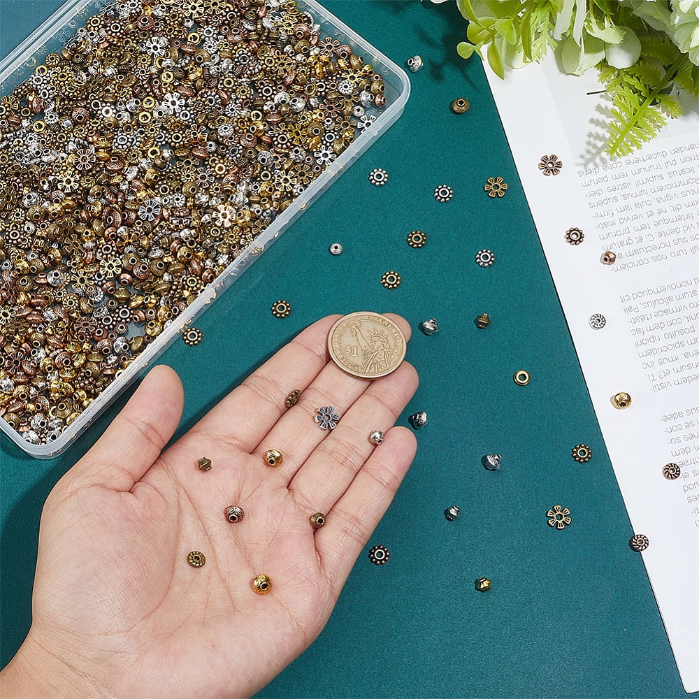 1200Pcs 24 Styles Tibetan Style Alloy Spacer Beads Sets Bicone & Flower & Flat Round Mixed Shapes Mixed Color 5~8x8x2~6.3mm hole: 1~2.4mm