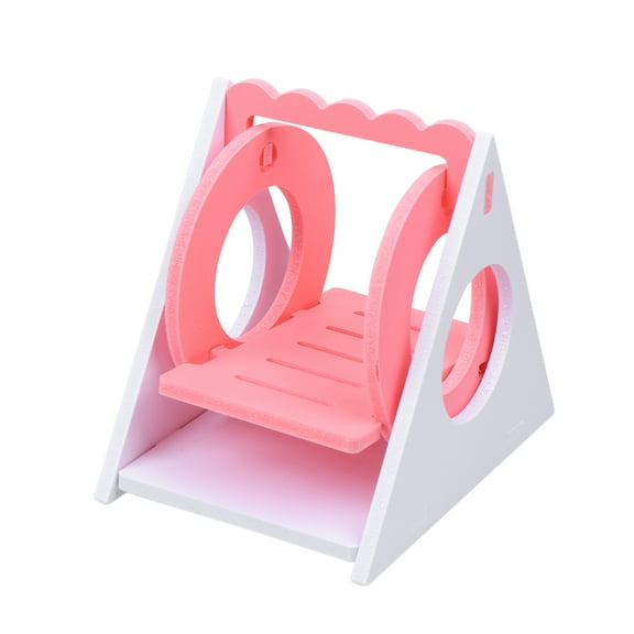 NUOLUX Wooden Triangle Swing Hanging Pet Hammock Mouse Rat Hamster Playing Hanging Cage Rocking Chair Toy for Small Pet (Pink Need to Assemble)