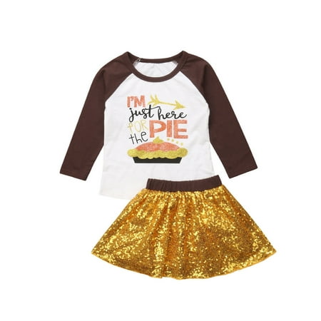 

Inevnen Toddler Kids Baby Girls Letter T-Shirt Tops Sequin Skirt Outfits Clothes Set