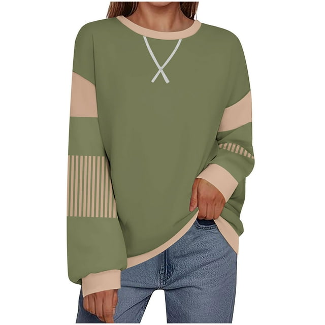 Besolor Chandails en Molleton Surdimensionnés pour Femmes Col Rond Manches Longues Décontracté Ample Blouse Automne