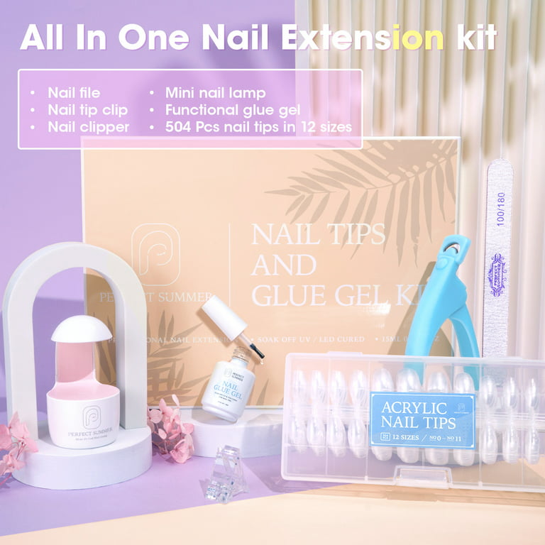 EBANKU Nails Tips And Glue Gel Kit, 6 In 1 Nail Glue Gel with 500Pcs Long  Coffin Fake Nails, U V LED Nail Lamp, Easy DIY Nail Art Fast Nail Extension  Set