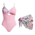 thumbnail image 3 of Shadoumai One Piece Swimsuit for Girls 7-8 High Waisted Tankini Set Quick Dry & Stretchy Crossback Floral Print Bathing Suits for Girls Stripe Double Straps Summer Girl's Swimwear, 3 of 7