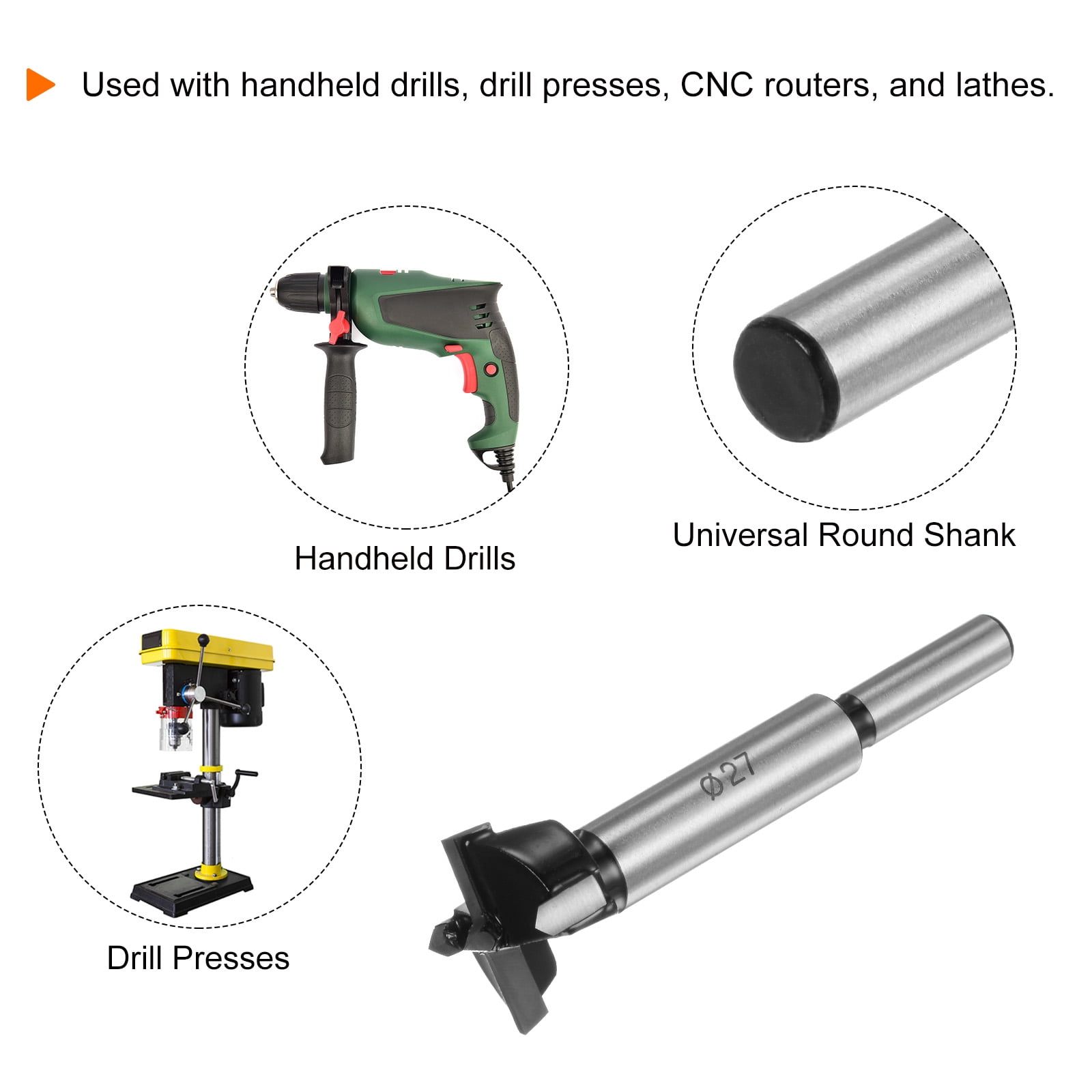 Uxcell 2 Packs 27mm (1-1/16") Tungsten Carbide Wood Hinge Drilling Forstner Drill Bit, Black