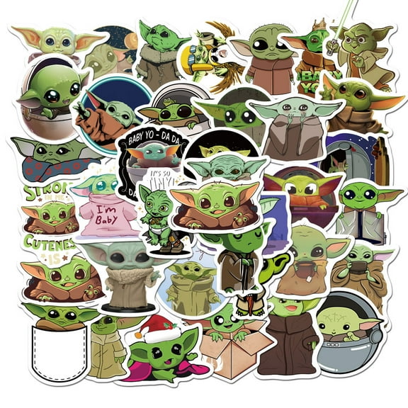 50 Pieces Mandalorian Baby Yoda Vinyl Stickers for Car Laptop Luggage Suitcase Bicycle Book Refrigerator Window Pencil Case Water Bottle PVC Sticker