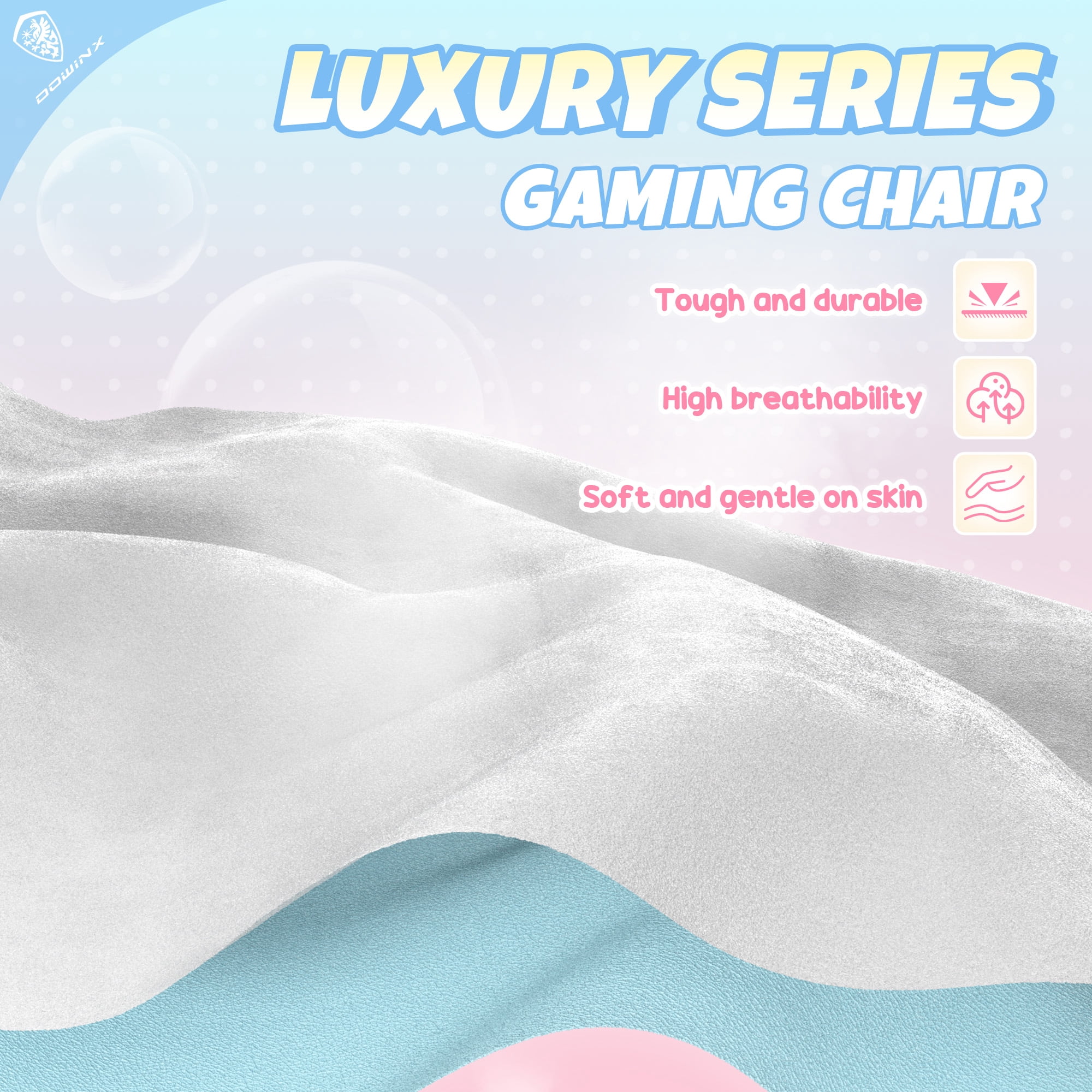 KARXAS Adult Cute Cat Ear Paw Print Reclining Fabric PC Gaming Chair with Footrest and Lumbar Support, Blue/White