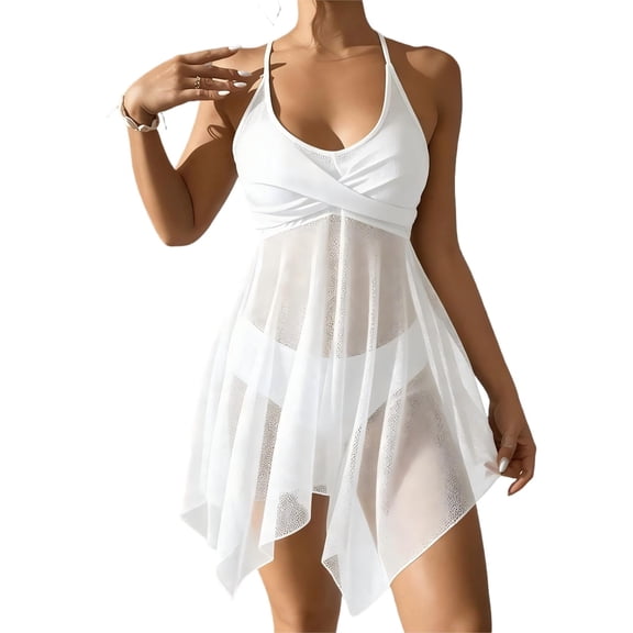 Staron Women's Bikini Swimsuit Backless Off-Shoulder Solid Color High Cut Bathing Suit with Removable Padded Bra for Beach Vacation Pool Party, White M