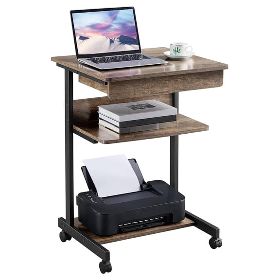 Rolling Computer Desk for Small Spaces, Laptop Computer Desk with Wheels, Mobile Standing Desk Compact Student Bedside Table Taupe Wood