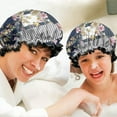 thumbnail image 6 of Shower Caps,Pioneer Flower Floral Print Pattern Waterproof Shower Cap for Women 4 Pieces,Double Reusable Hair Cover for Shower PEVA Elastic Stretch Hem, 6 of 7