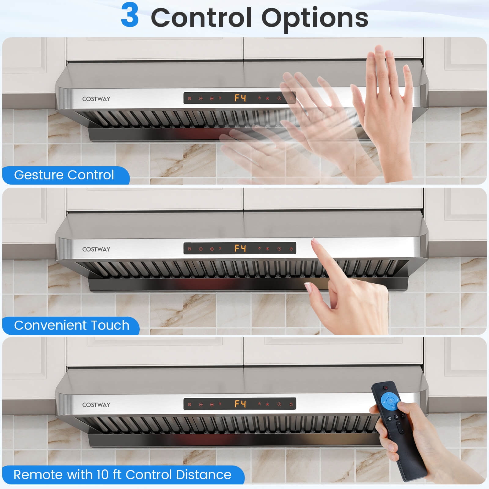 Costway 36 Inch Under Cabinet Range Hood with Oil Collector, 4 Fan Speeds, Touch/Gesture