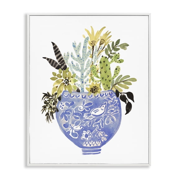 Stupell Industries Eclectic Whimsical Botanicals Ornate Planter White Framed Giclee Art, 11 x 14, by Karen Fields